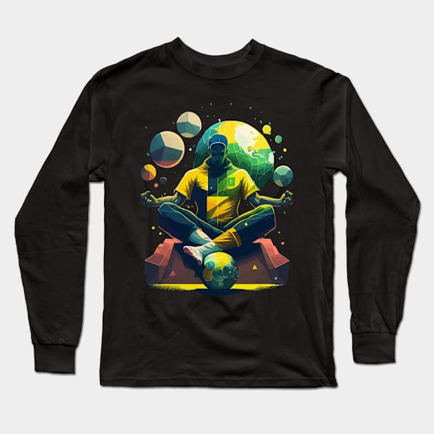 Brazil Soccer Meditating Magic Artwork Long Sleeve T-Shirt by AlNoah